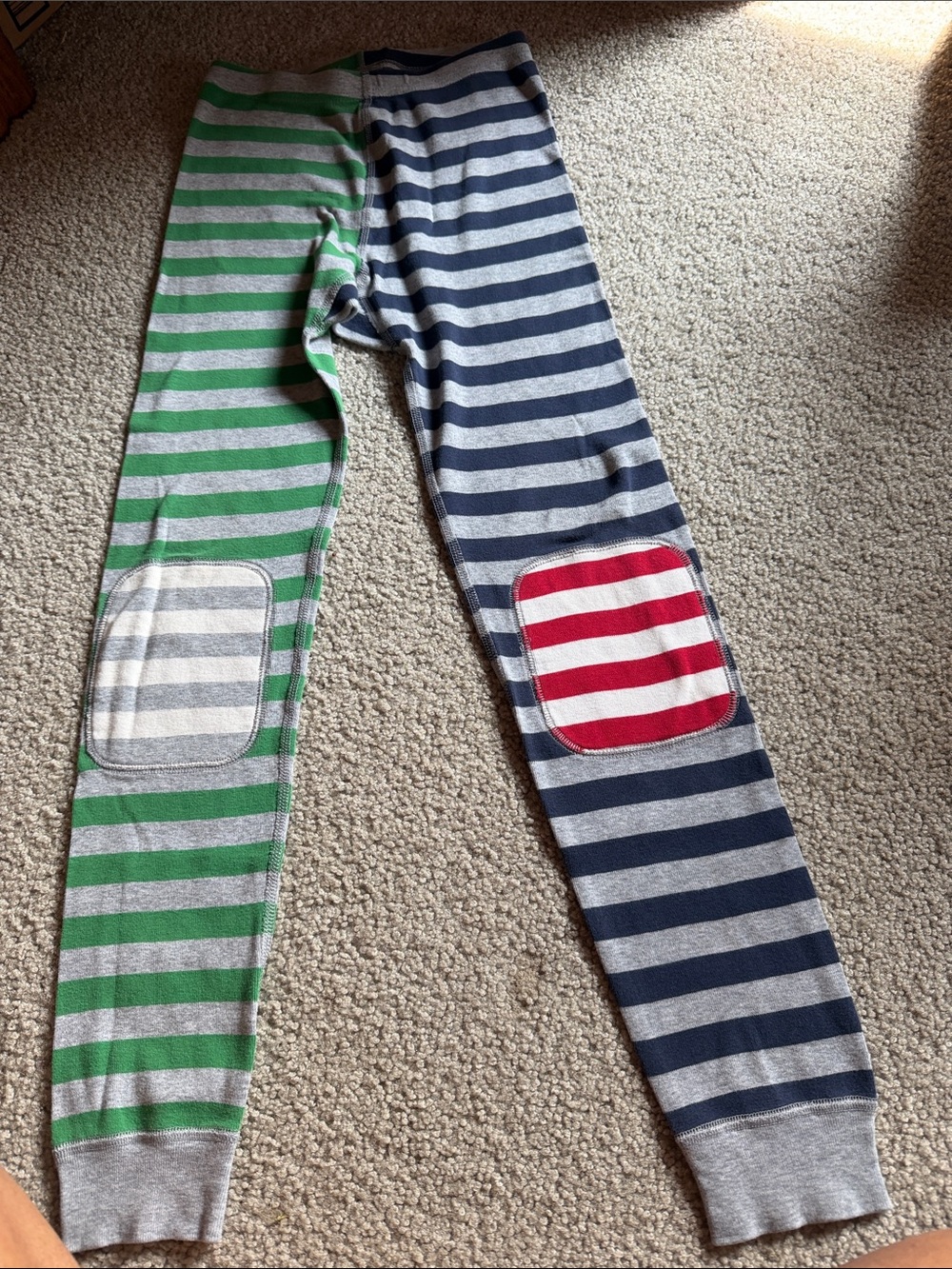Hanna Andersson Striped Two-Tone Kids Pajama Bottoms - Green, Navy, Gray, Red